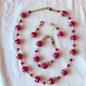 Red necklace, bracelets and earrings set